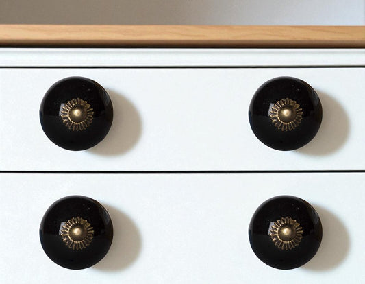 Set of Twelve Black And Gold Ceramic Drawer Pull Knobs