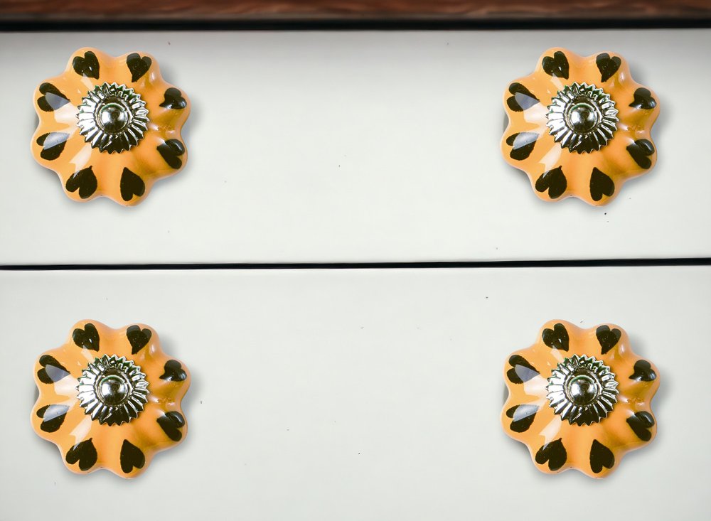 Set of Eight Yellow And Green Novelty Knob Ceramic Drawer Pull Knobs