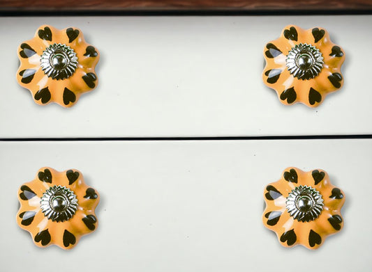 Set of Eight Yellow And Green Novelty Knob Ceramic Drawer Pull Knobs