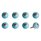 Set of Eight Aqua And White Floral Ceramic Drawer Pull Knobs