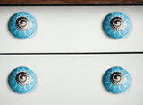 Set of Eight Aqua And White Floral Ceramic Drawer Pull Knobs