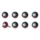 Set of Eight Navy Blue And Red Geometric Ceramic Drawer Pull Knobs