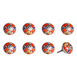 Set of Eight Orange And White Floral Ceramic Drawer Pull Knobs