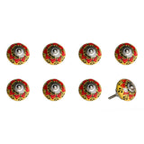 Set of Eight Yellow And Black Floral Ceramic Drawer Pull Knobs