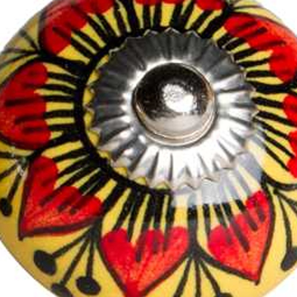 Set of Eight Yellow And Black Floral Ceramic Drawer Pull Knobs