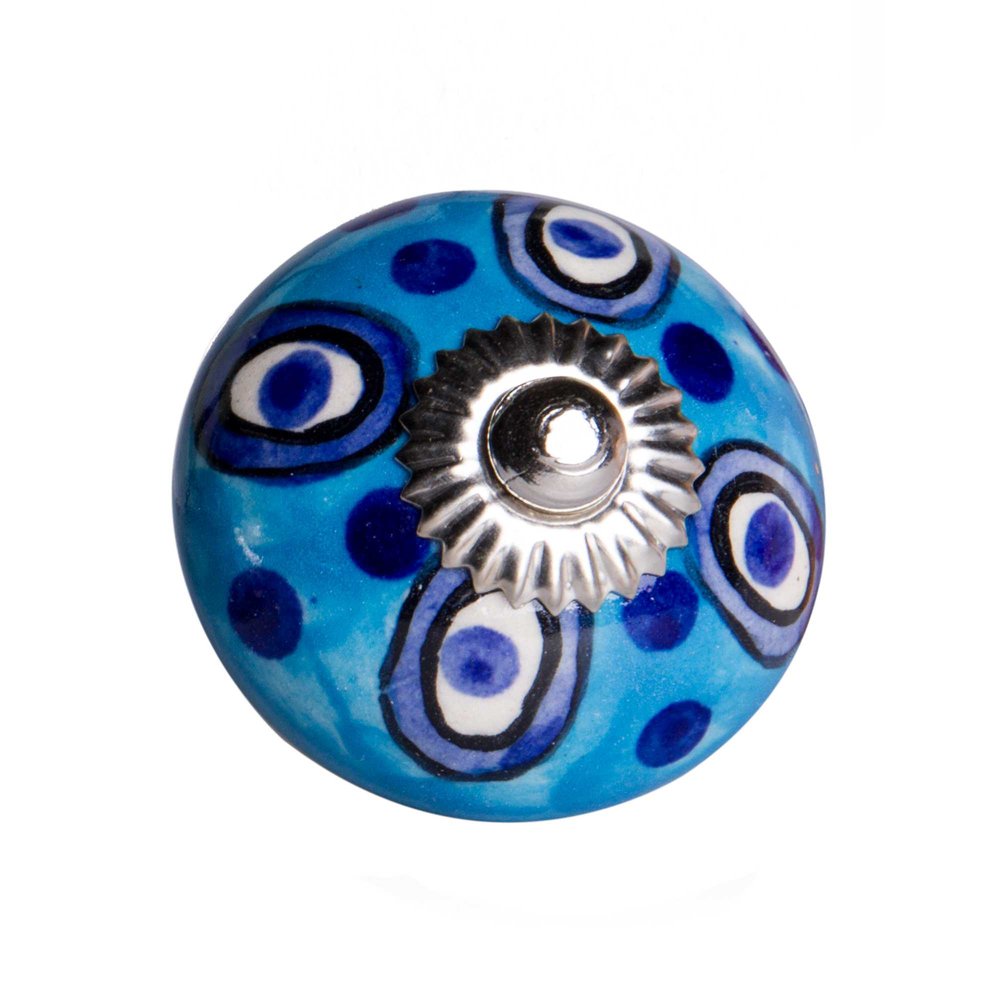 Set of Eight Blue And White Botanical Ceramic Drawer Pull Knobs