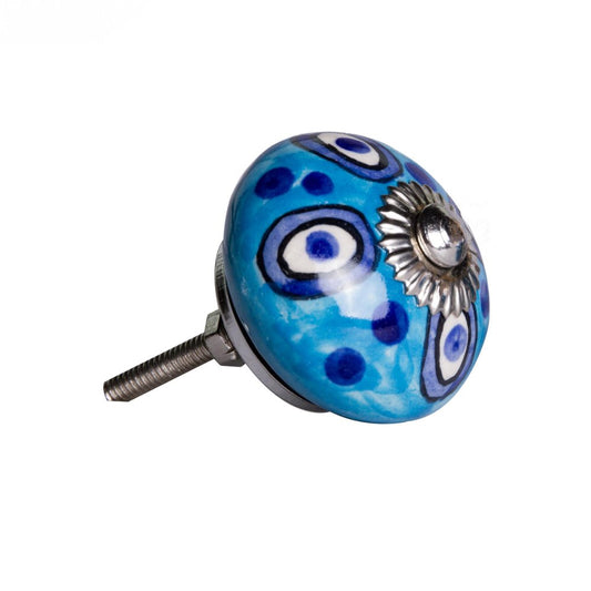 Set of Eight Blue And White Botanical Ceramic Drawer Pull Knobs