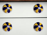 Set of Eight Blue And Yellow Floral Ceramic Drawer Pull Knobs