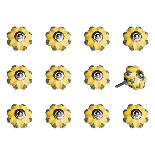 Set of Twelve Yellow And Green Ceramic Drawer Pull Knobs