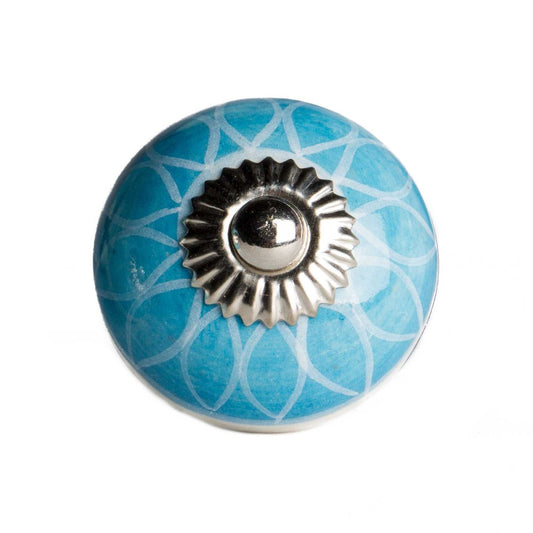 Set of Twelve Aqua White And Silver Geometric Ceramic Drawer Pull Knobs