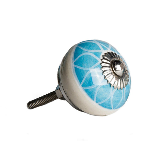 Set of Twelve Aqua White And Silver Geometric Ceramic Drawer Pull Knobs