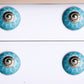 Set of Twelve Aqua White And Silver Geometric Ceramic Drawer Pull Knobs
