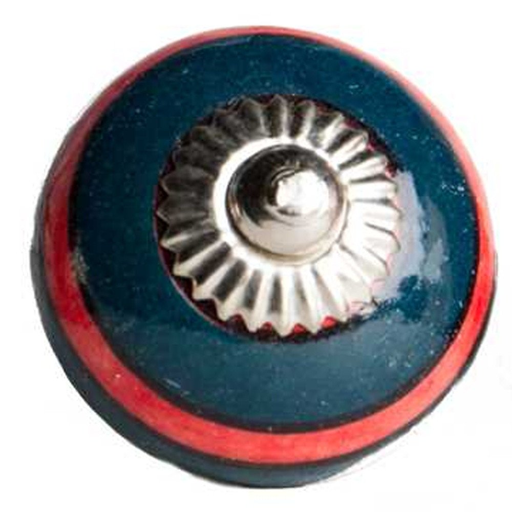 Set of Twelve Navy Blue And Red Geometric Ceramic Drawer Pull Knobs