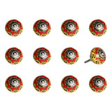 Set of Twelve Yellow And Black Floral Ceramic Drawer Pull Knobs