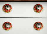 Set of Twelve Yellow And Black Floral Ceramic Drawer Pull Knobs