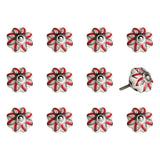 Set of Twelve Red And White Floral Ceramic Drawer Pull Knobs