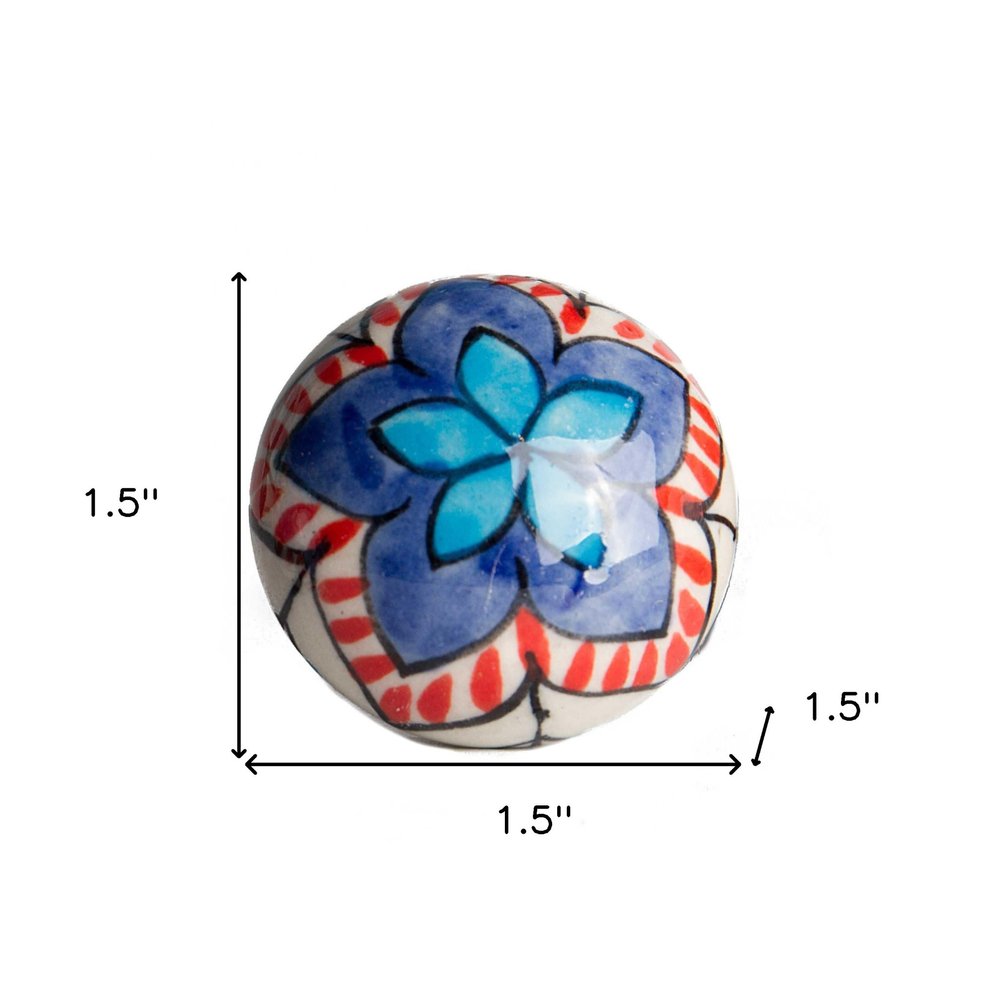 Set of Twelve Blue And White Floral Ceramic Drawer Pull Knobs