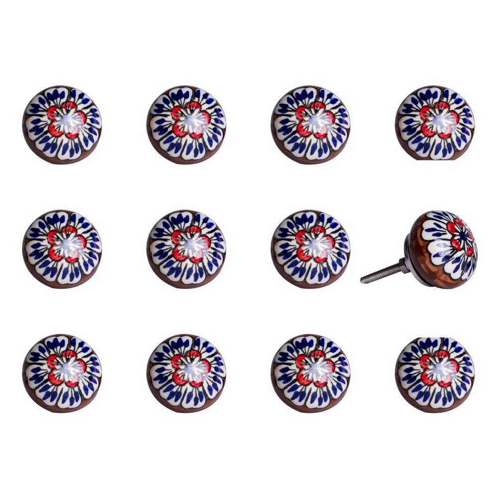 Set of Twelve Blue And White Floral Ceramic Drawer Pull Knobs