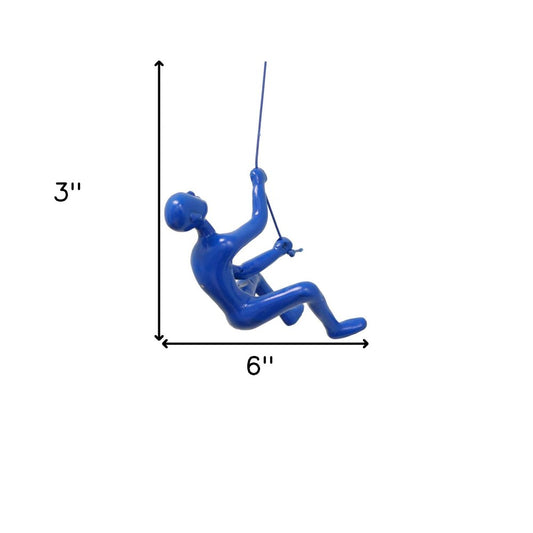 6" X 3" Blue Resin Climbing Man Hanging Dimensional Sculpture