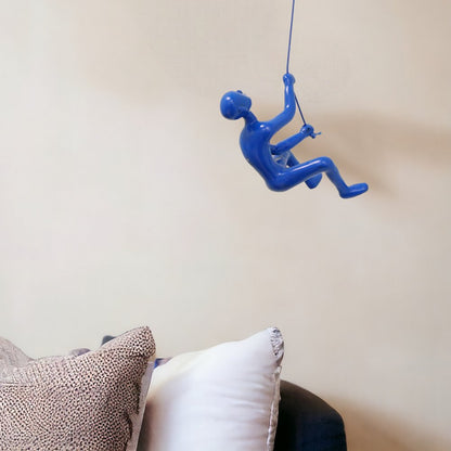 6" X 3" Blue Resin Climbing Man Hanging Dimensional Sculpture