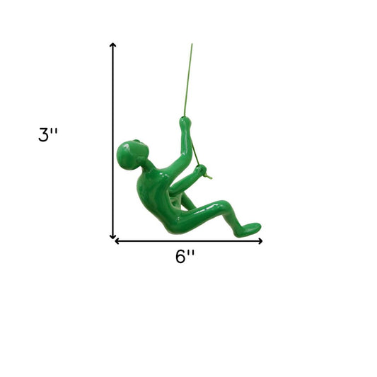 6" X 3" Green Resin Climbing Man Hanging Dimensional Sculpture