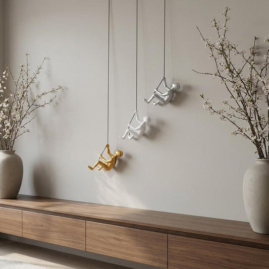Set of Three Gold Silver And White Resin Hanging Dimensional Sculpture