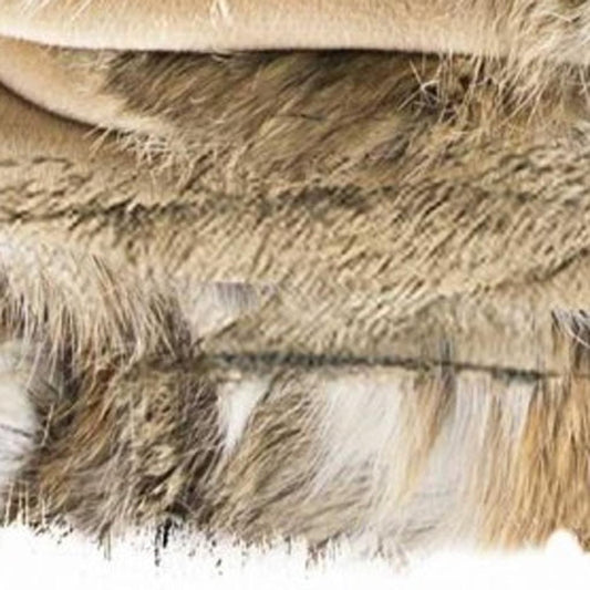 60" X 50" Tan Knitted Rabbit Fur Animal Print Throw Blanket