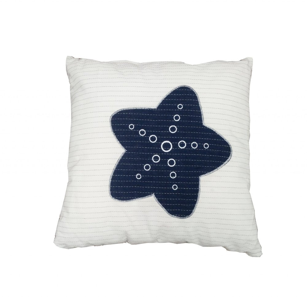 17" Blue and White Linen Throw Pillow