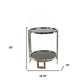 22" Silver Glass Round Mirrored End Table With Shelf