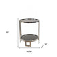 22" Silver Glass Round Mirrored End Table With Shelf