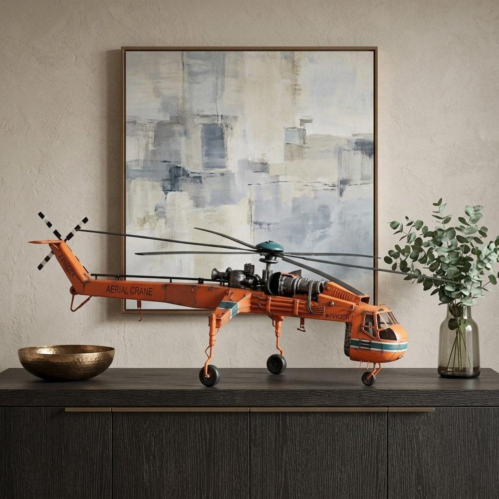 12" Orange Metal Hand Painted Model Airplane Tabletop Sculpture