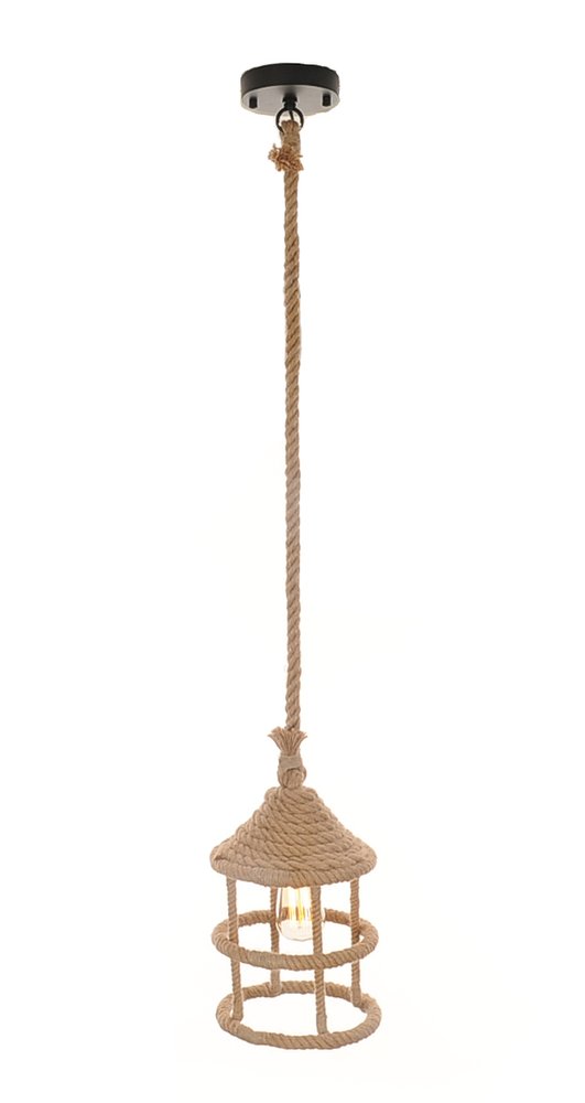 Beige and Black Iron and Rope Ceiling Light