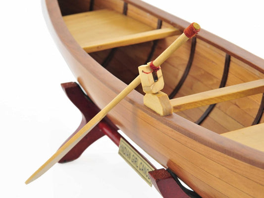 7" Brown Solid Wood Hand Painted Model Boat