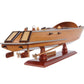 16" Brown Solid Wood Hand Painted Runabout Canoe Model Boat