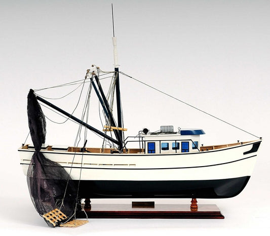22" Black And White Solid Wood Hand Painted Model Boat