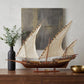 27" Brown Manufactured Wood Boat Hand Painted Sculpture
