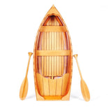 15" Wood Brown Solid Wood Hand Painted Model Boat Tabletop Sculpture