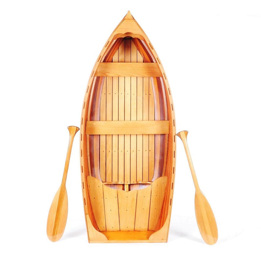 15" Brown Solid Wood Hand Painted Model Boat