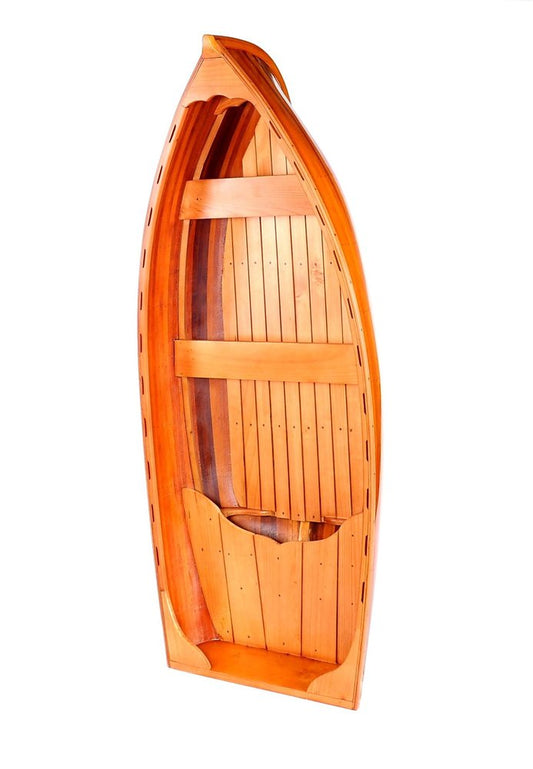 15" Brown Solid Wood Hand Painted Model Boat