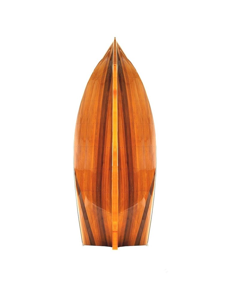 15" Wood Brown Solid Wood Hand Painted Model Boat Tabletop Sculpture