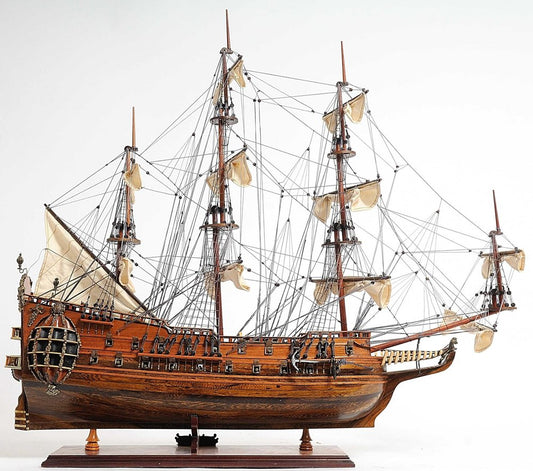 32" Brown Solid Wood Hand Painted Model Boat