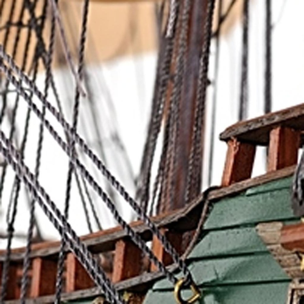 35" Wood Brown Solid Wood Hand Painted Model Boat Tabletop Sculpture