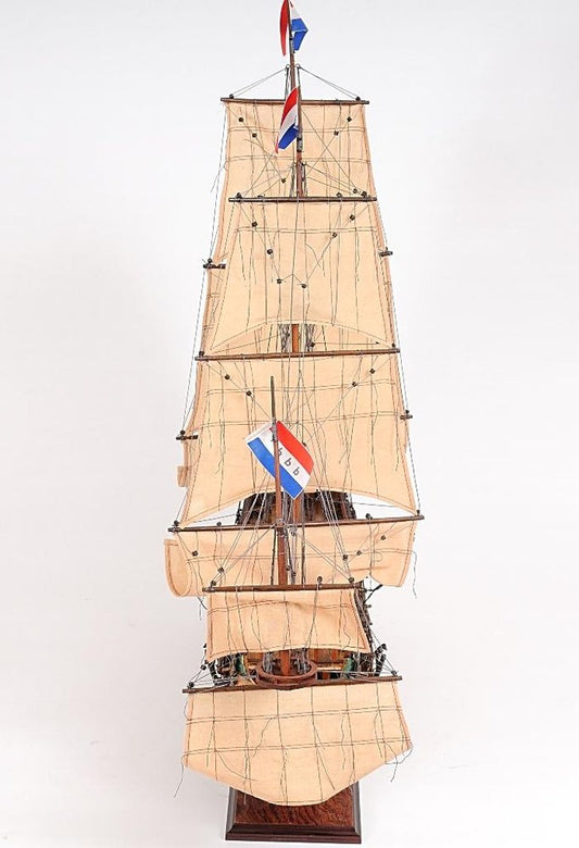 35" Brown Solid Wood Hand Painted Model Boat