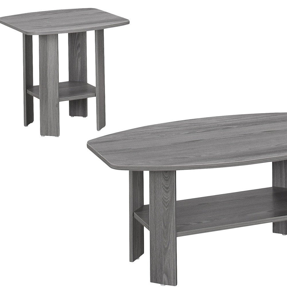Set of Three 36" Gray Coffee Table With Shelf