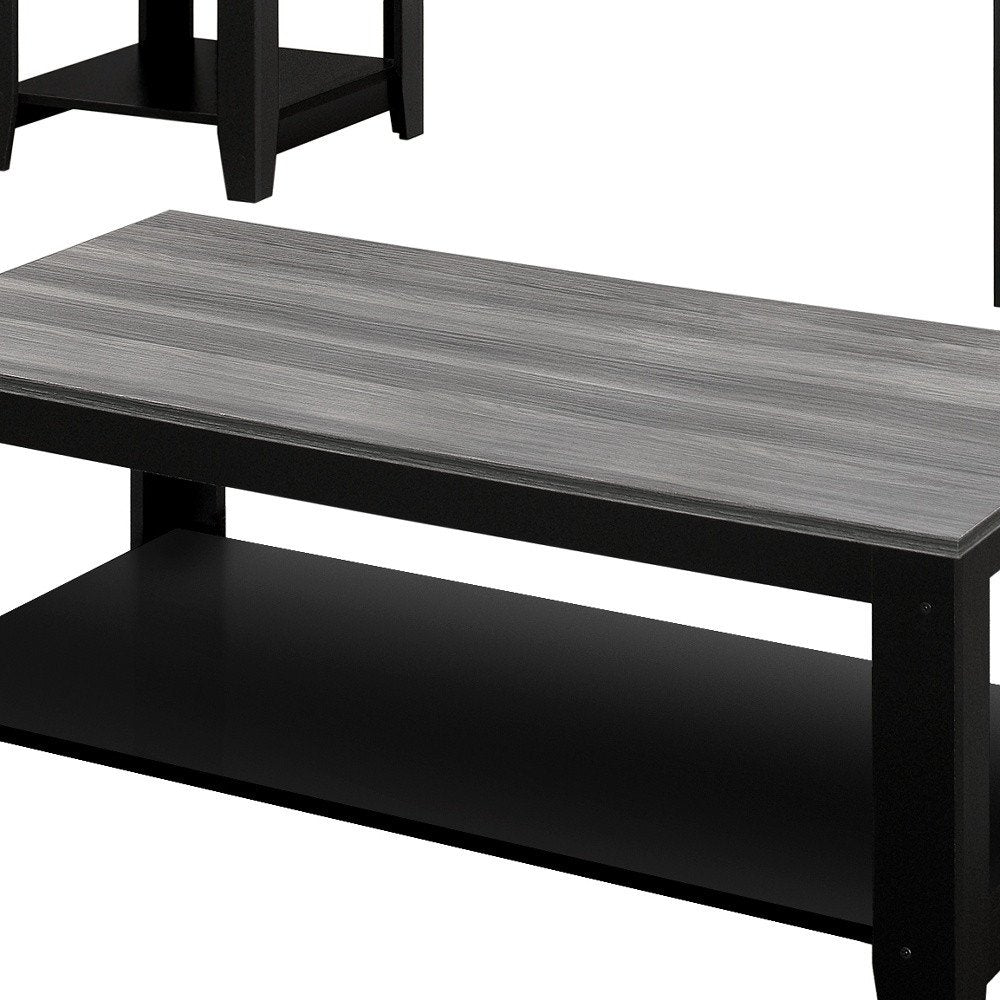 Set of Three 42" Gray And Black Coffee Table With Shelf