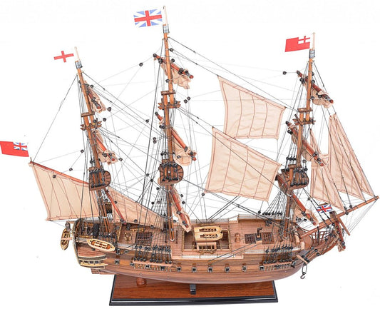 27" Brown Solid Wood Hand Painted Model Boat