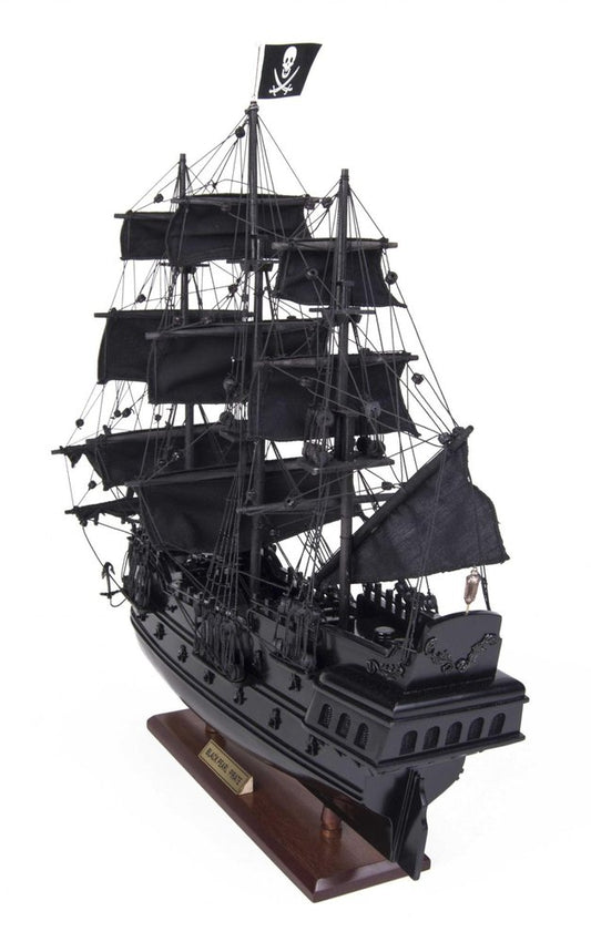 19" Black Solid Wood Hand Painted Model Boat
