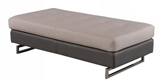 63" Taupe Brown and Silver Faux Leather Tufted Ottoman