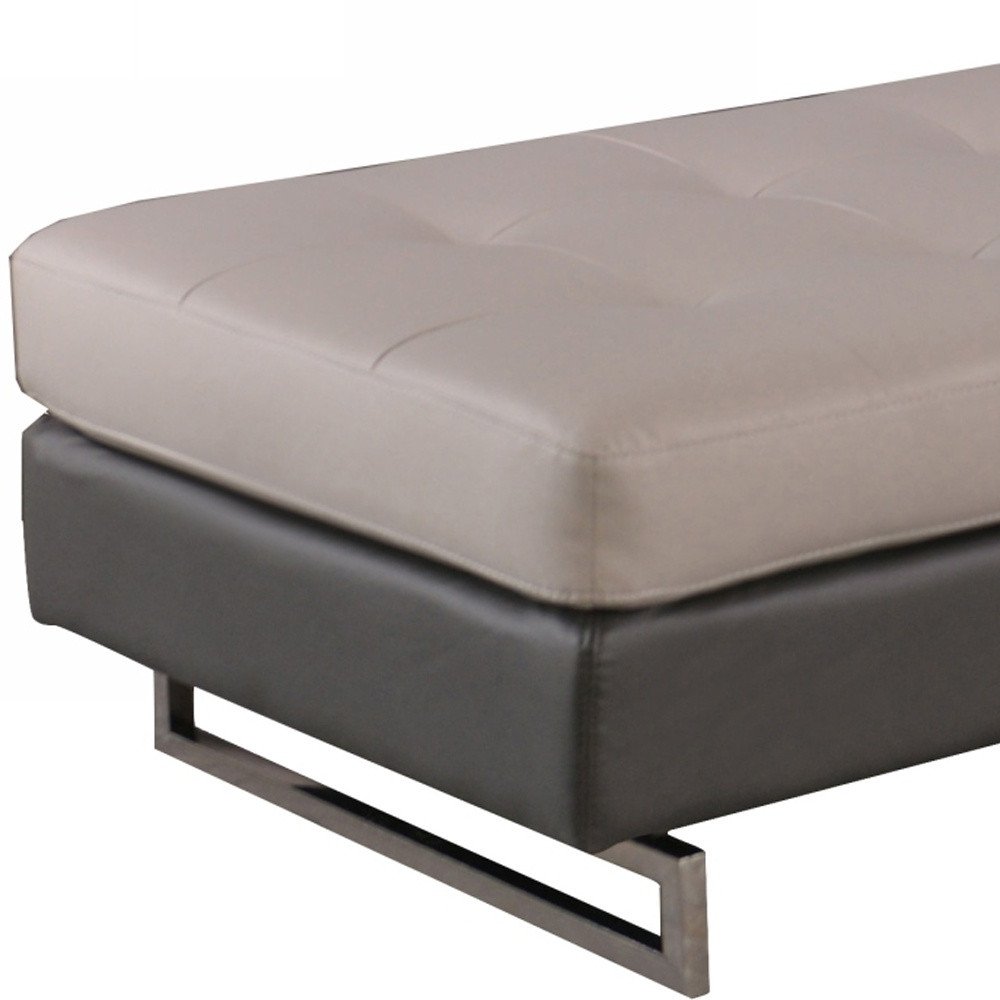 63" Taupe Brown and Silver Faux Leather Tufted Ottoman