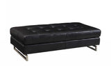 63" Black Tufted Faux Leather and Silver Ottoman